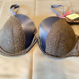 36C Elegant Lace Trimmed Blue and Brown Bra